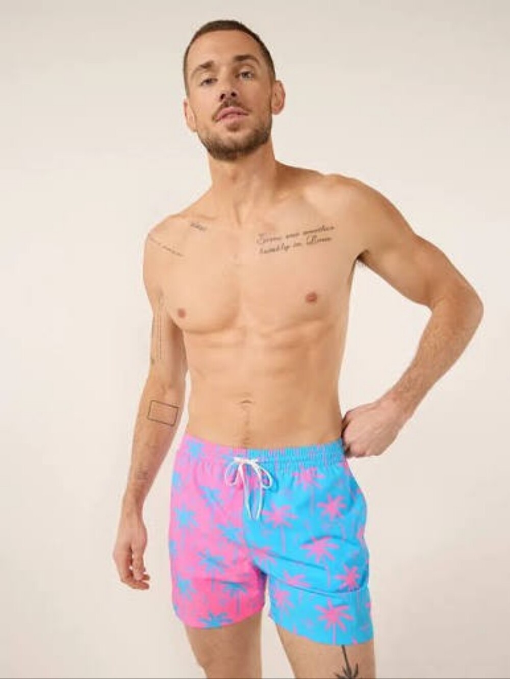Chubbies Swim Trunks Mens 7 Inch Pink Blue Palm Prince Prints Brief Mesh Liner